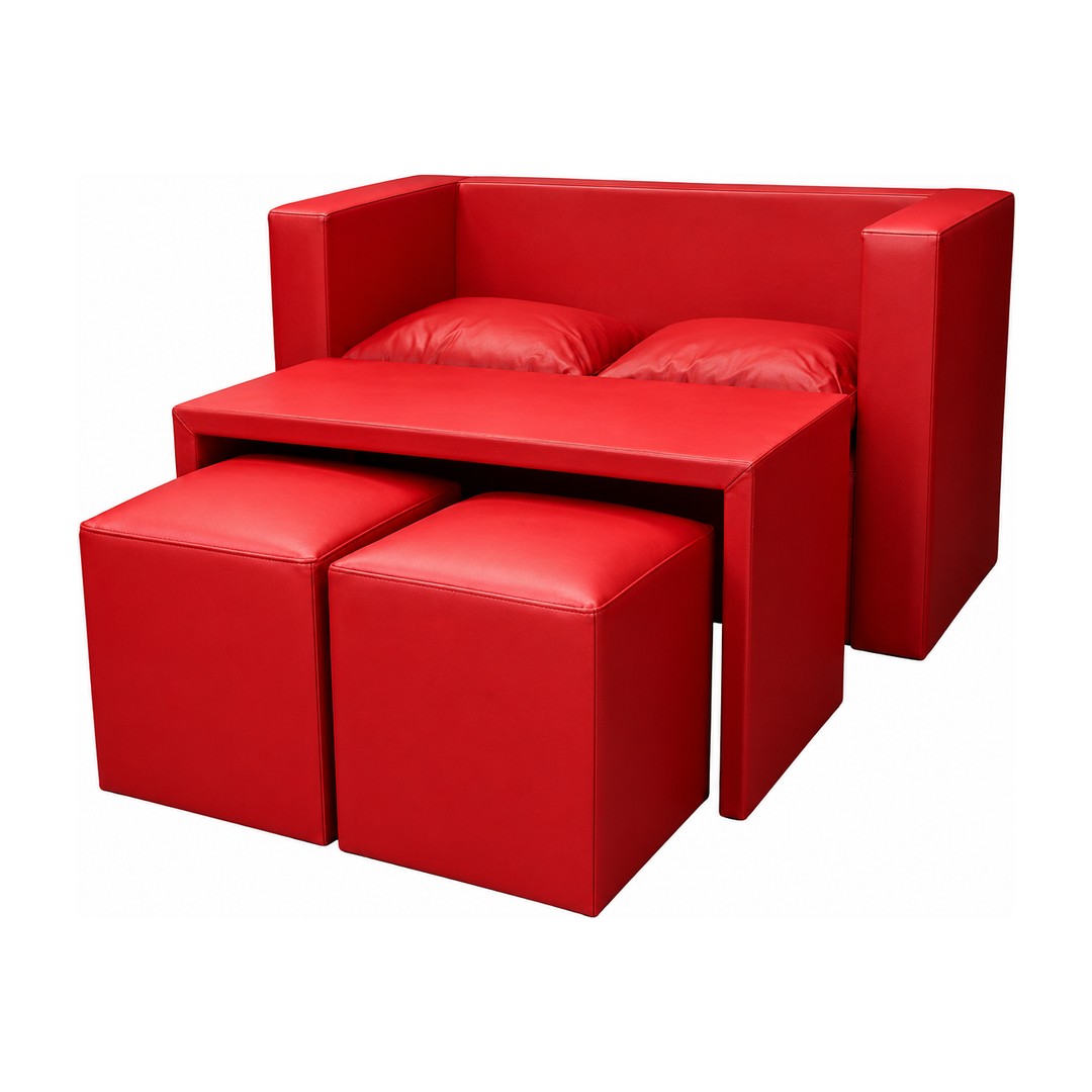 Super Confort cuerina con 2 puff rojo