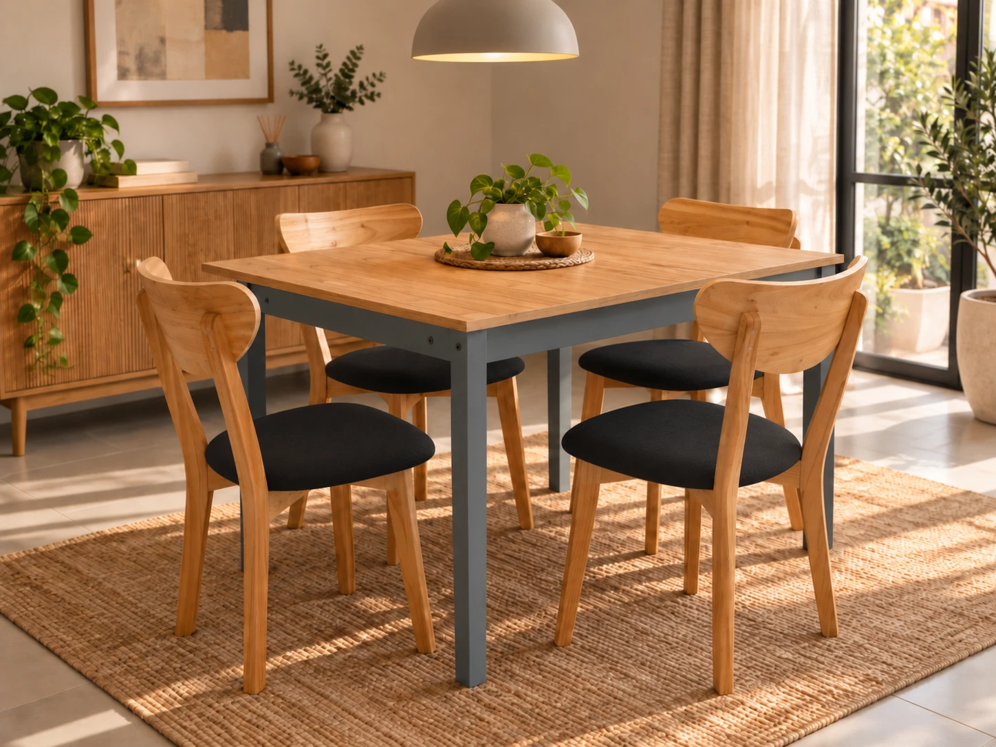 Juego de comedor Nórdico 1,10 + 4 sillas