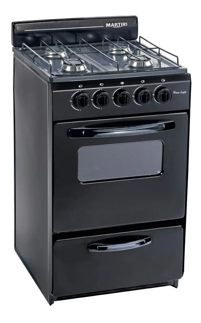 Cocina 4h. horno visor y parrilla aprobada con regulador negra 7221 gtia 6m.