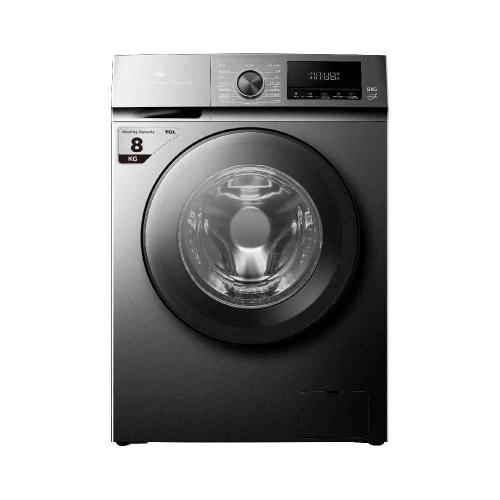 Lavarropas TCL 8kg 1400rpm Inverter EFFIWASH carga frontal gris gtia 12m.