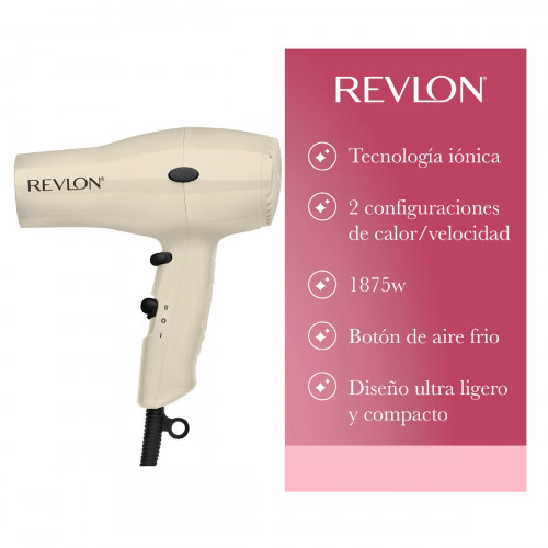 Secador de cabello Revlon ESSENTIAL compacto ionico 1875w. crema