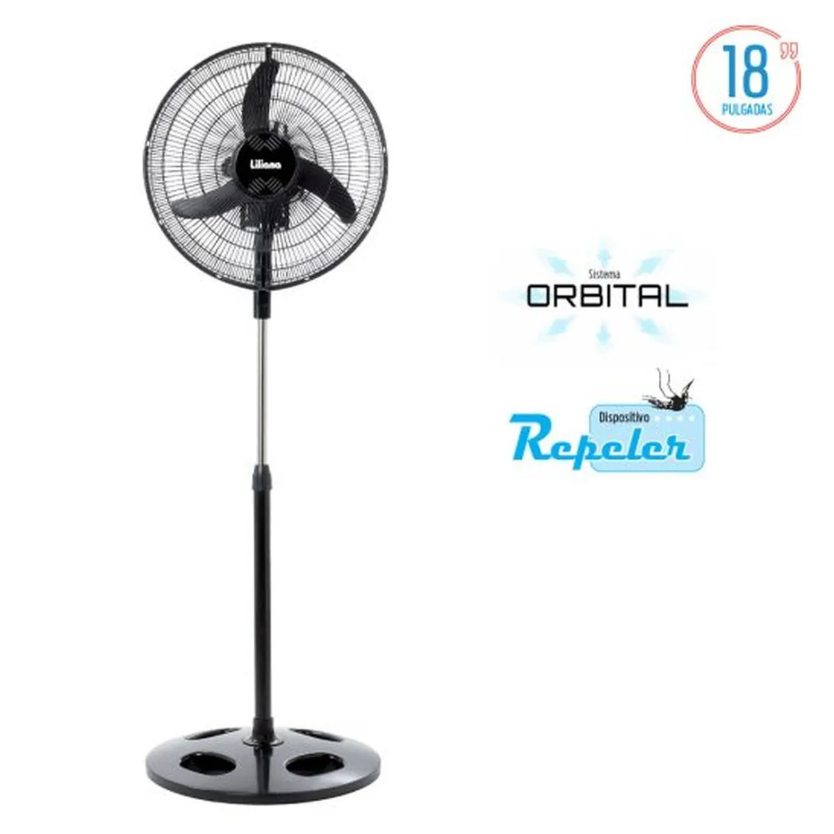Ventilador pie 18 Liliana aspa plastica negro gtia 6m.
