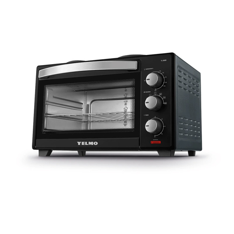 Horno electrico Yelmo 45lts doble anafe cap. util 23lts 1600w. gtia 6m.