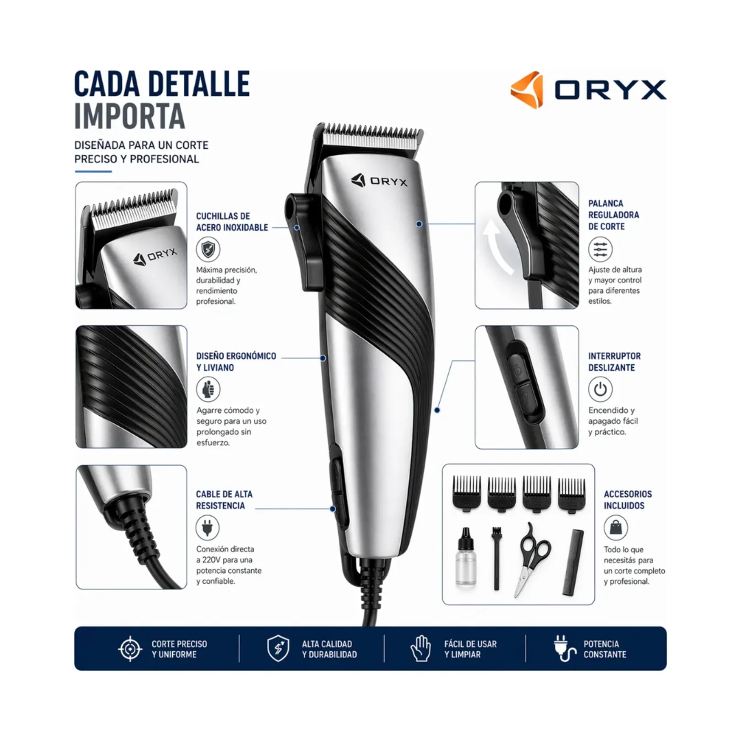 Cortadora de cabello Oryx kit 10 piezas profesional